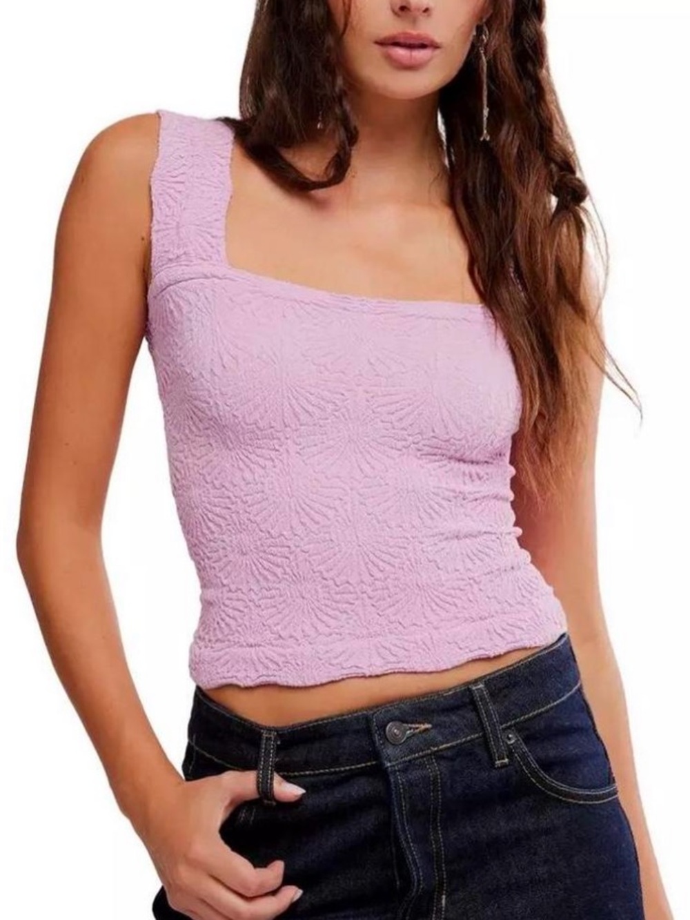 Free People Dusty Rose Textured Square-Neck Tank